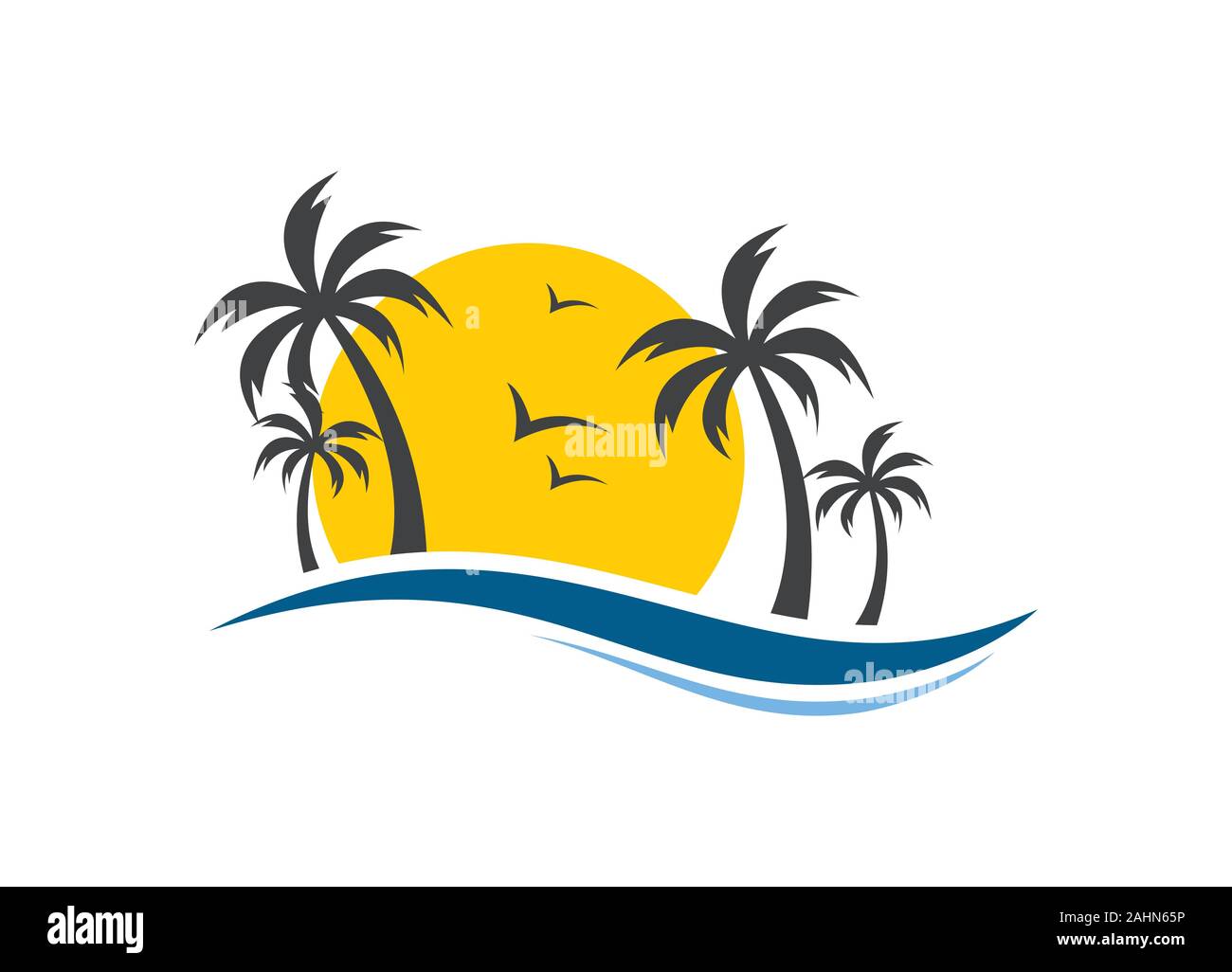 Plage tropicale Unique moderne et simple modèle de conception de logo Illustration de Vecteur