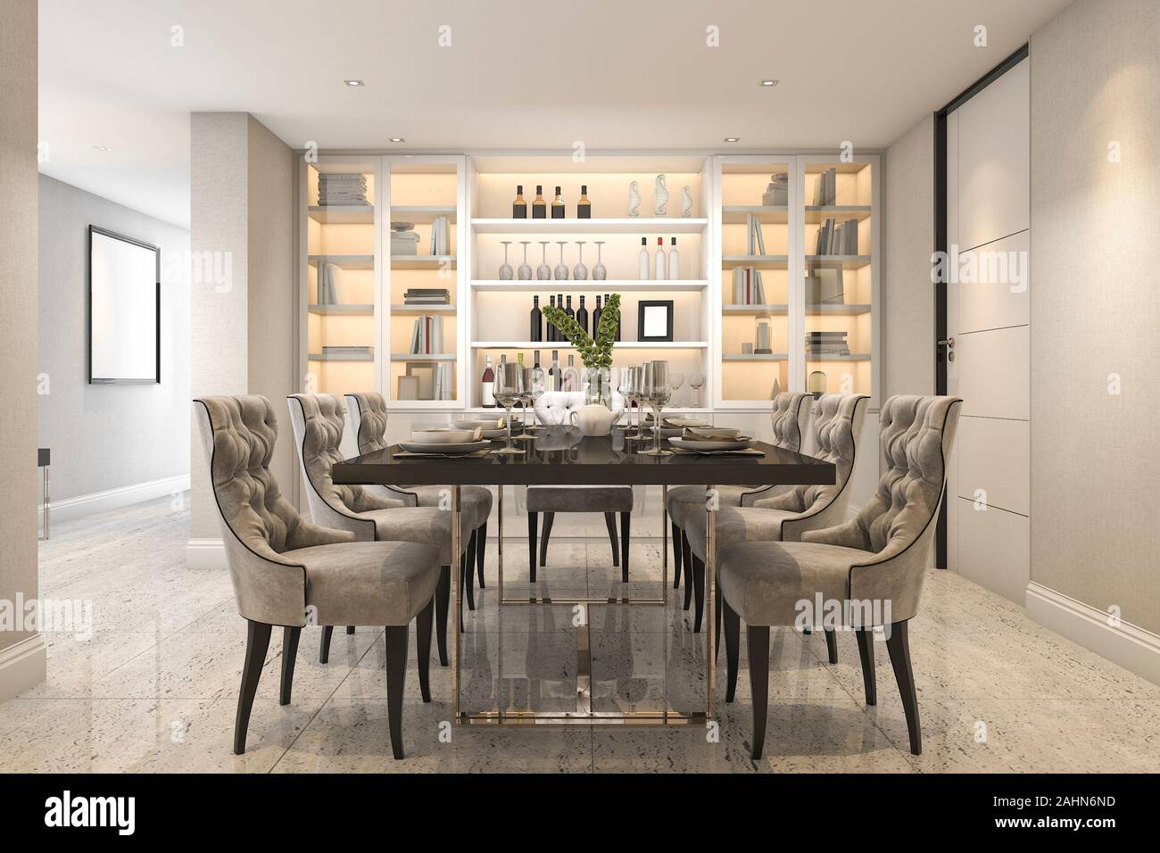 Ensemble de salle à manger pour le rendu 3d du luxe moderne salle à manger  près de la porte Photo Stock - Alamy