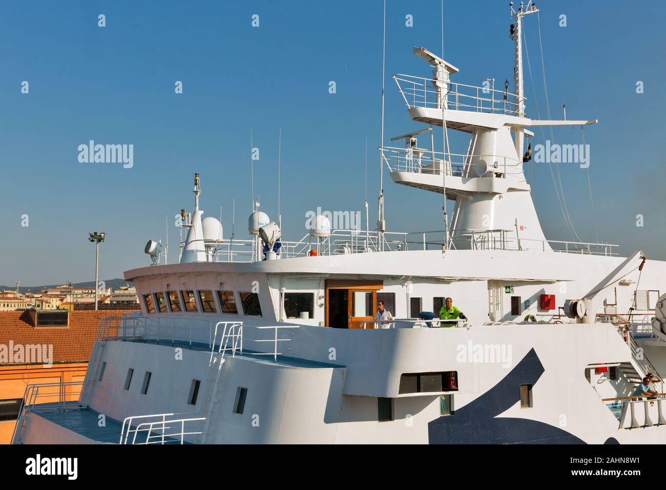 LIVORNO, ITALIE - 23 juillet 2019 : cabine du capitaine de Corsica Ferries - Sardinia Ferries navire amarré au port. C'est un compagnie de ferry qui opère traffic Banque D'Images