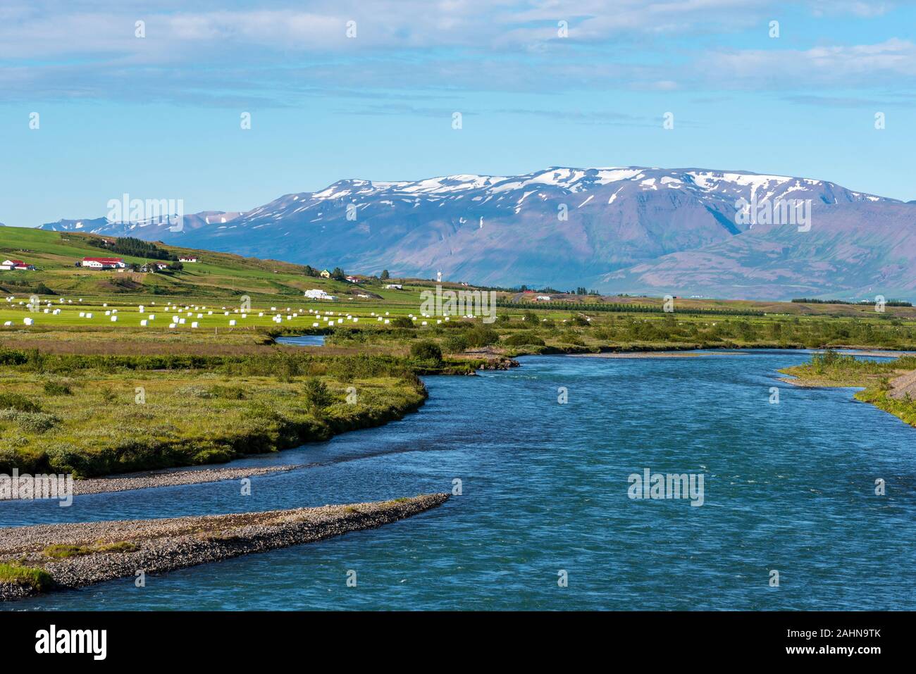 Le flux de la rivière dans Horgarsveit Horga municipalité du centre-nord de l'Islande. Banque D'Images