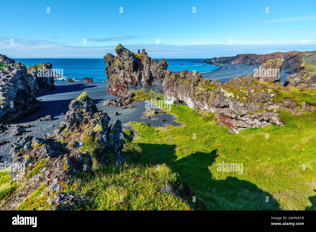 Des pierres de lave volcanique à Djupalonssandur beach situé à pied de péninsule de Snæfellsnes dans l'ouest de l'Islande. Parc National Snaefellsjokull Banque D'Images