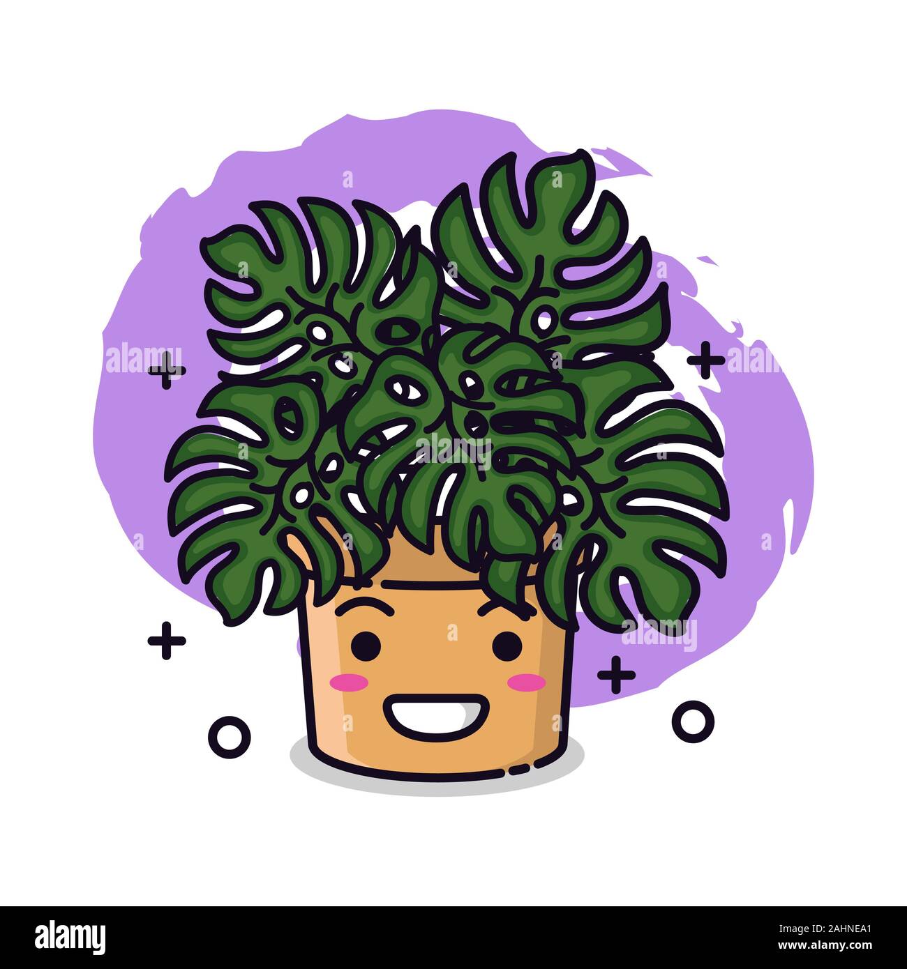 Vector mignon petit personnage plante dans le vase Banque D'Images