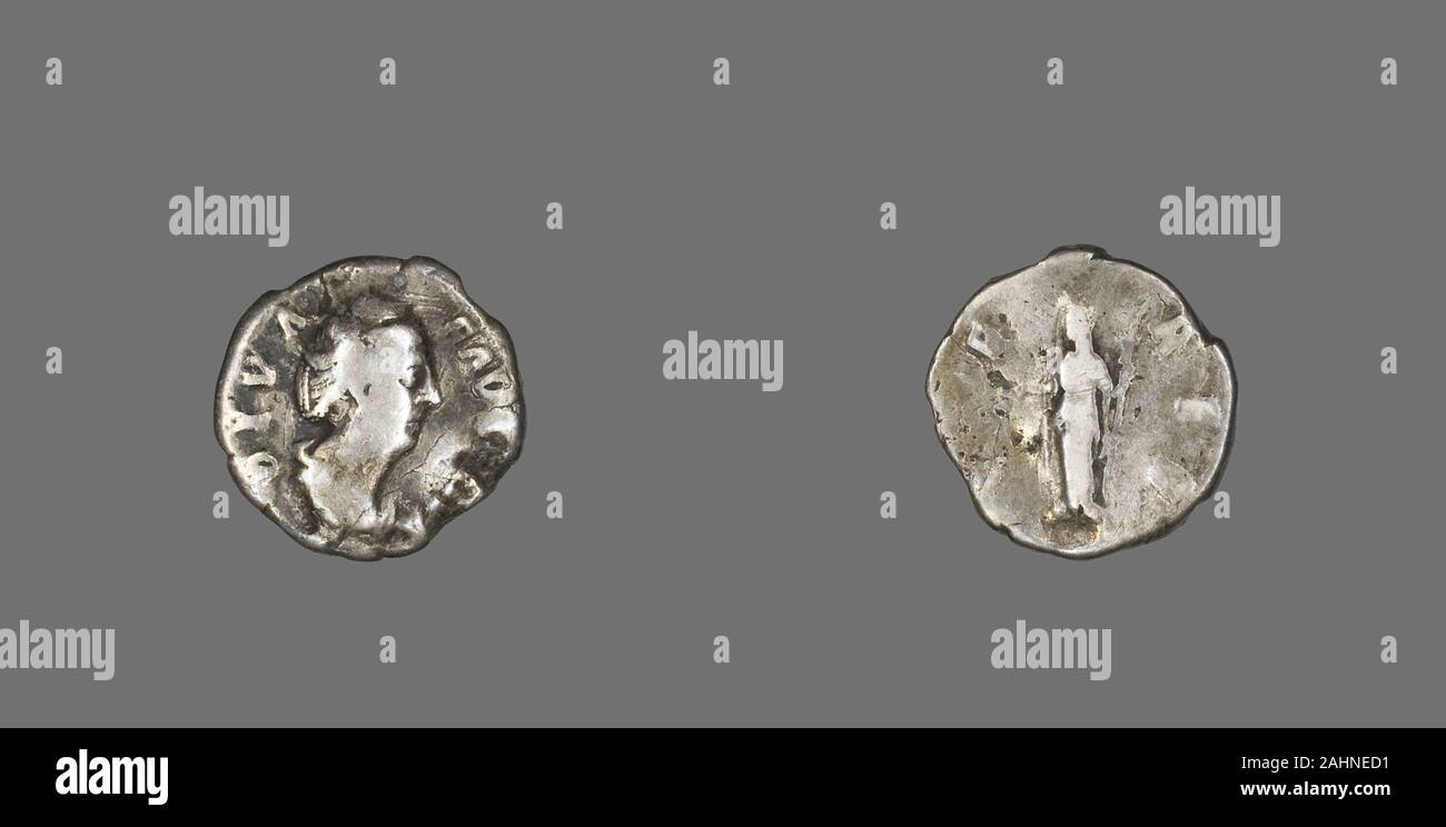 Ancienne cité romaine. Denier (pièce de monnaie) représentant l'Impératrice Faustine l'Aîné. 141 AD. Milan. Silver Banque D'Images