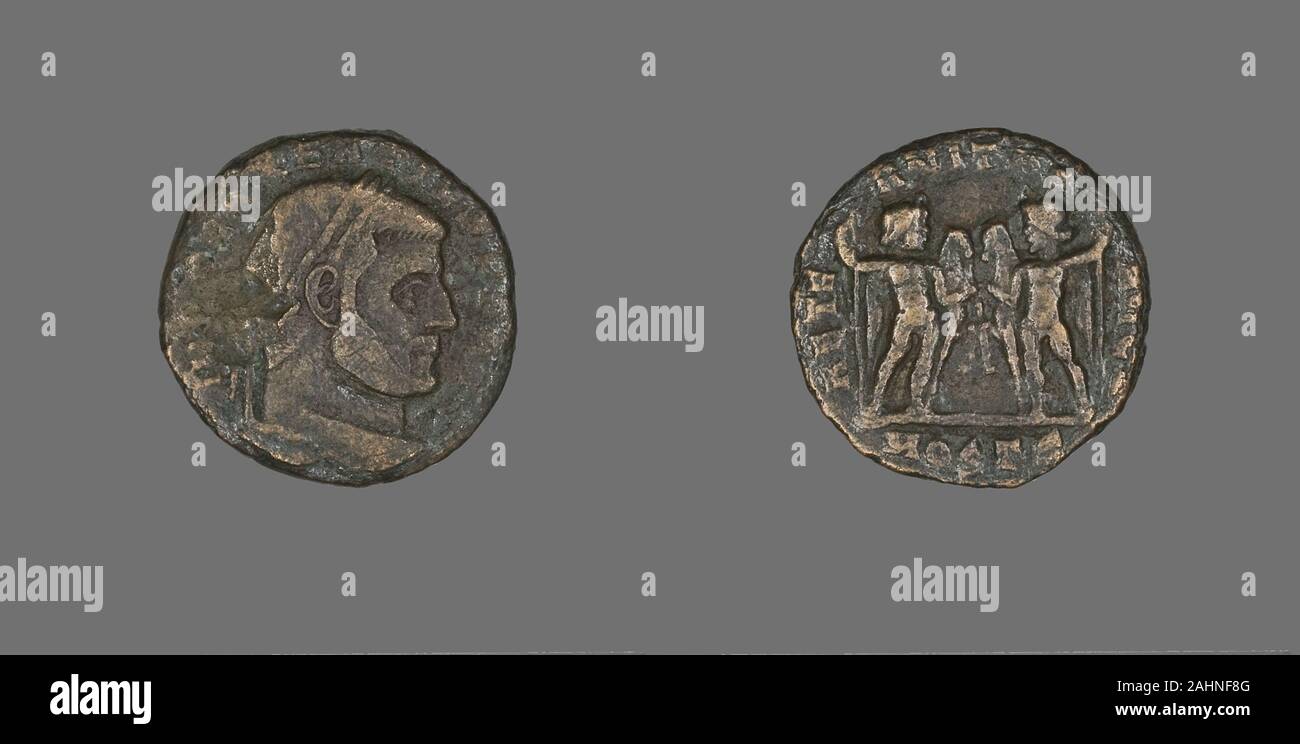 Ancienne cité romaine. Médaille représentant l'empereur Maxence. AD 306-312 AD. L'Empire romain. Le Bronze Banque D'Images
