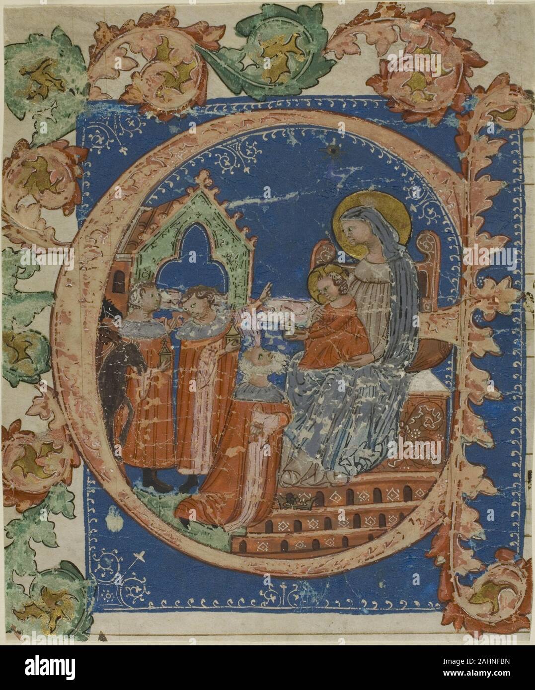 L'Adoration des Mages dans une initiale historiée E à partir d'un livre de choeur. 1375-1425. L'Italie. Manuscrit de la coupe dans la tempera et feuille d'or, avec gothica Textualis propose des inscriptions en latin à l'encre noire, a statué en noir et rouge, encre sur parchemin Banque D'Images L'Adoration des Mages dans une initiale historiée E à partir d'un livre de choeur. 1375-1425. L'Italie. Manuscrit de la coupe dans la tempera et feuille d'or, avec gothica Textualis propose des inscriptions en latin à l'encre noire, a statué en noir et rouge, encre sur parchemin Banque D'Images