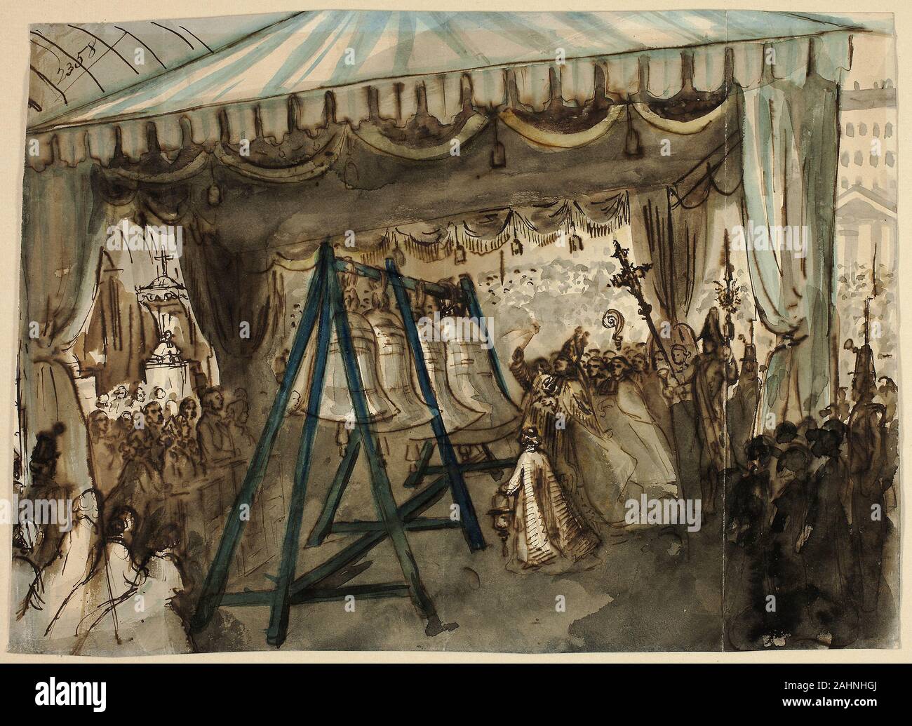 Constantin Guys. L'étude. 1856-1892. La France. Aquarelle, plume et encre brune et lavis et la brosse et, sur vélin crème Banque D'Images