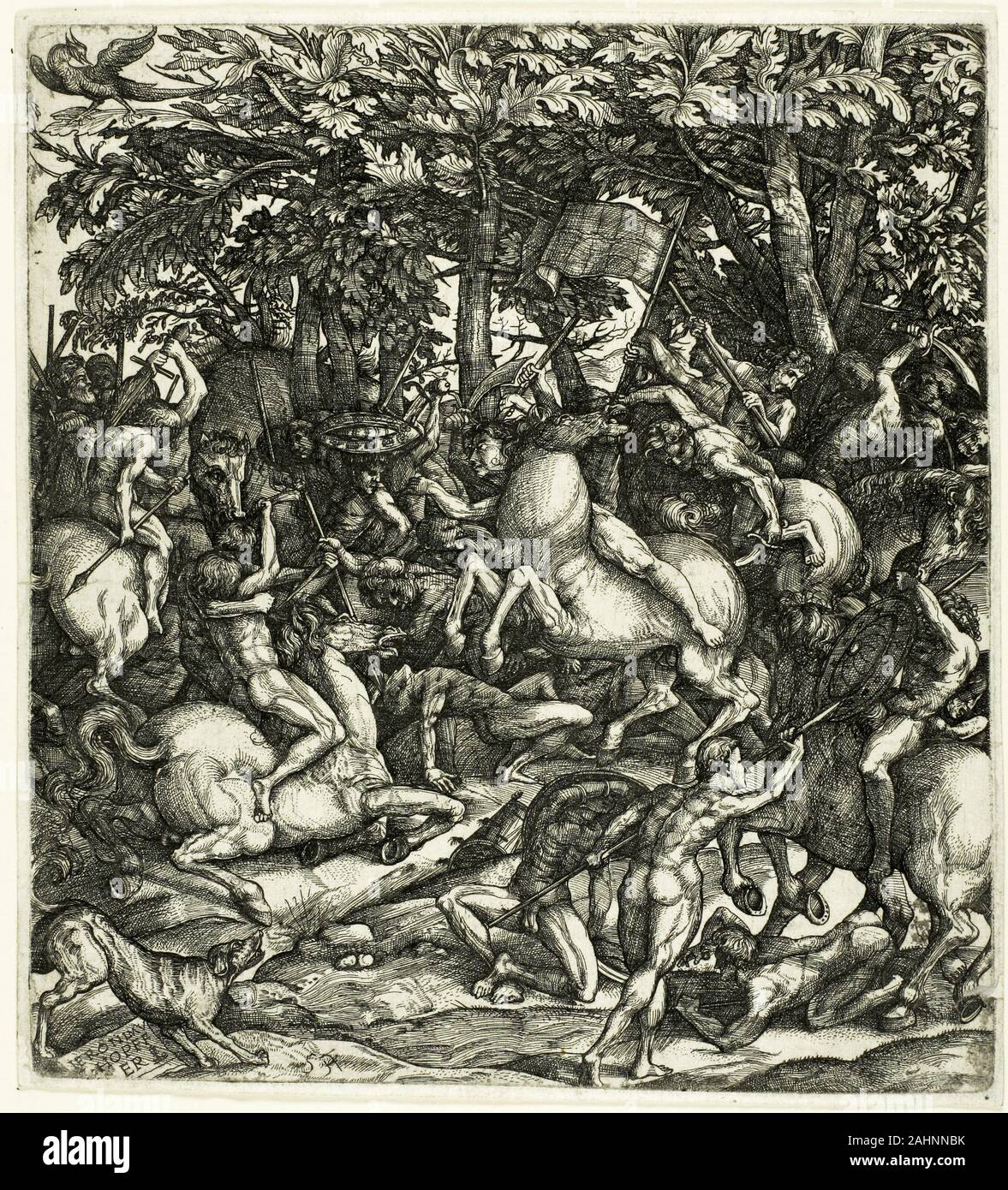 Hieronymous Hopfer. La bataille. 1520-1550. L'Allemagne. Eau-forte sur papier Banque D'Images