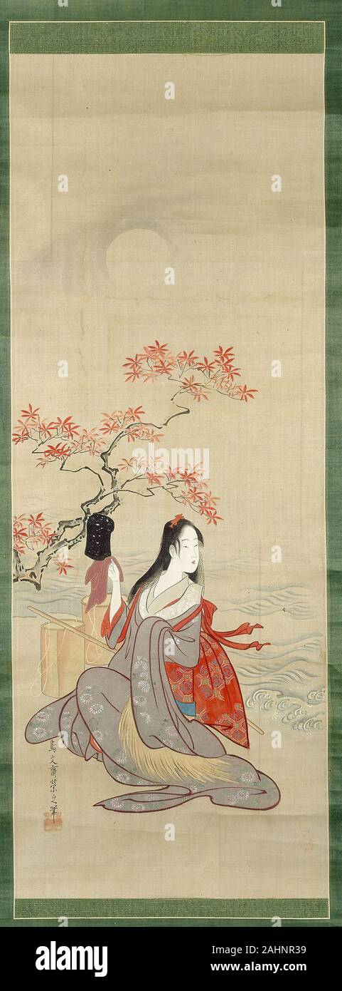 Chôbunsai Eishi. Le Sel Maidens, Tsukumo avec Yukihira's Hat. 1775-1805. Le Japon. Hanging scroll, encre et couleurs sur soie Banque D'Images