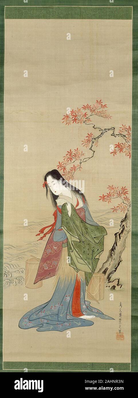 Chôbunsai Eishi. Le Sel Maidens, Matsukaze avec Yukihira son pelage. 1775-1805. Le Japon. Défilement pendaison ; l'encre et couleurs sur soie Banque D'Images