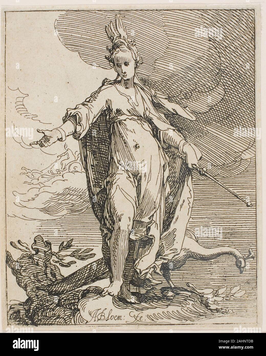 Abraham Bloemaert. Juno. 1605-1615. La Hollande. L'eau-forte, sur papier vergé ivoire parmi les plus célèbres artistes maniéristes hollandais de la fin du xvie et au début du xviie siècle, Bloemaert est appuyée sur des tirages, principalement par d'autres artistes, de vulgariser ses créations. C'est l'imprimer que qu'il semble avoir fait lui-même, et elle reflète la ligne fluide caractéristique de ses dessins. Il a été destiné à faire partie d'une série qui n'a jamais été terminée. Banque D'Images