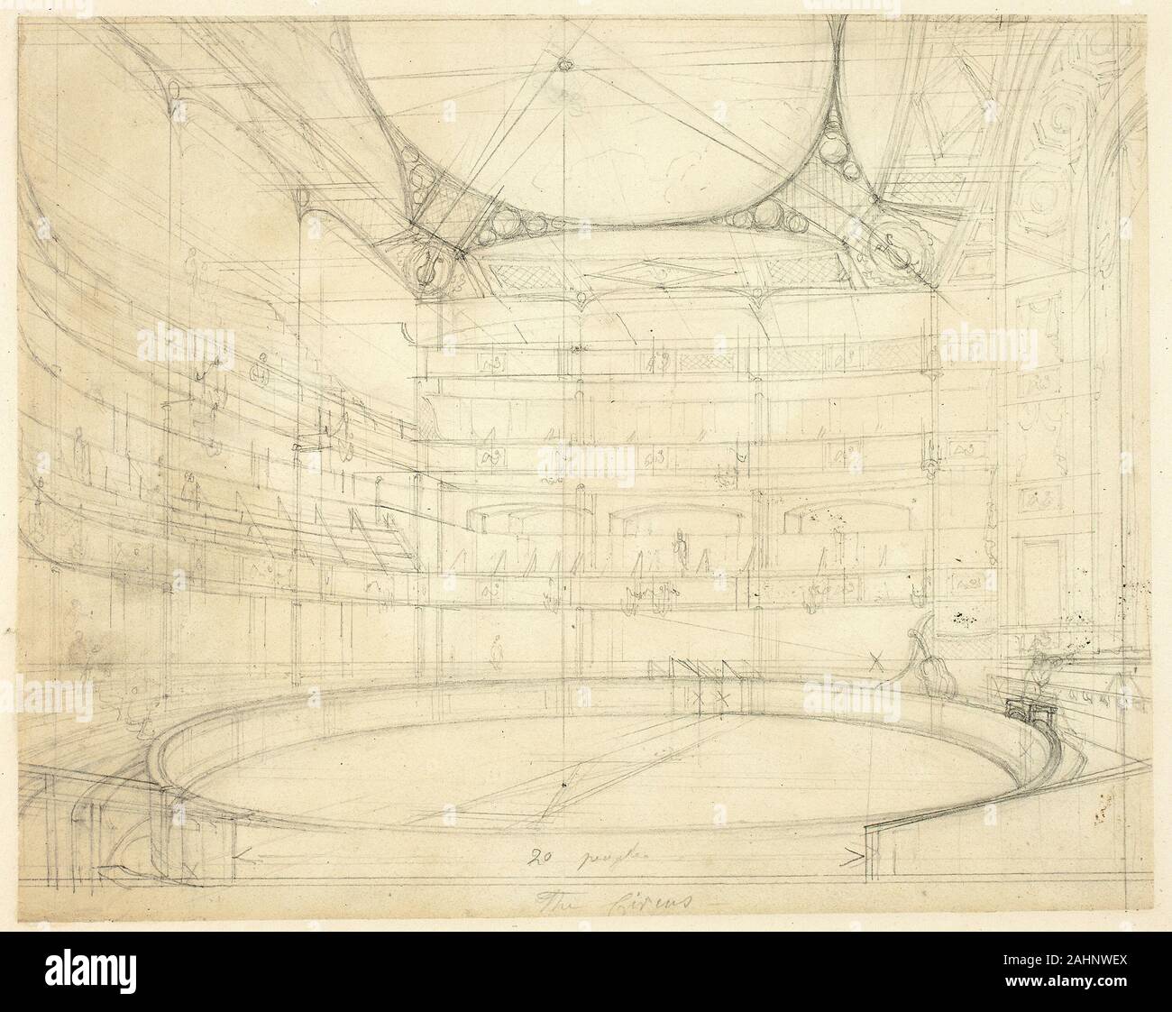 Charles Augustus Pugin. Pour l'étude de Royal Circus, microcosme de Londres. 1807-1809. L'Angleterre. Mine de plomb sur vélin crème Banque D'Images