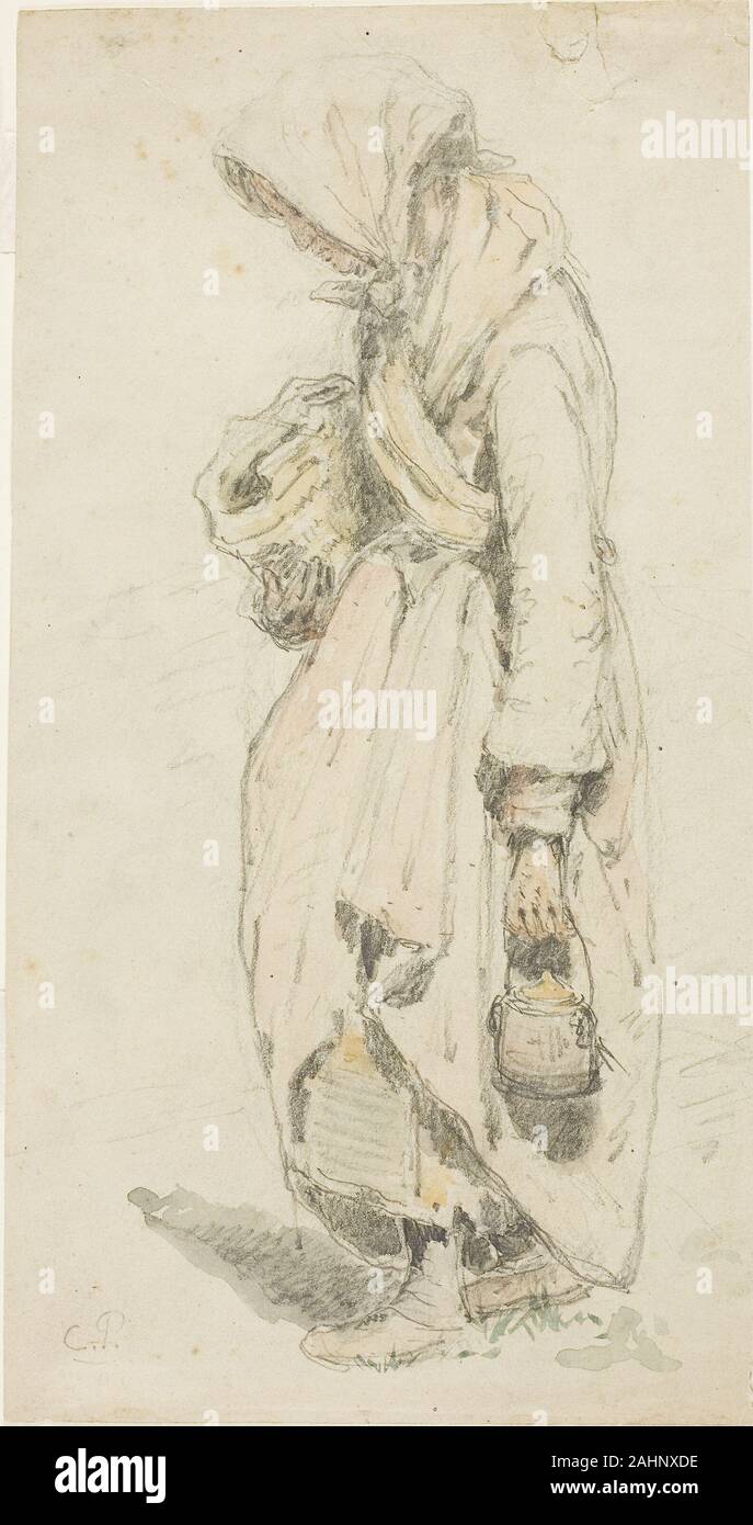 Camille Pissarro. Paysanne (recto) ; Garçon avec une canne à pêche (verso). 1850-1903. La France. Graphite, avec l'aquarelle (recto), et de graphite (verso), sur vélin crème Banque D'Images