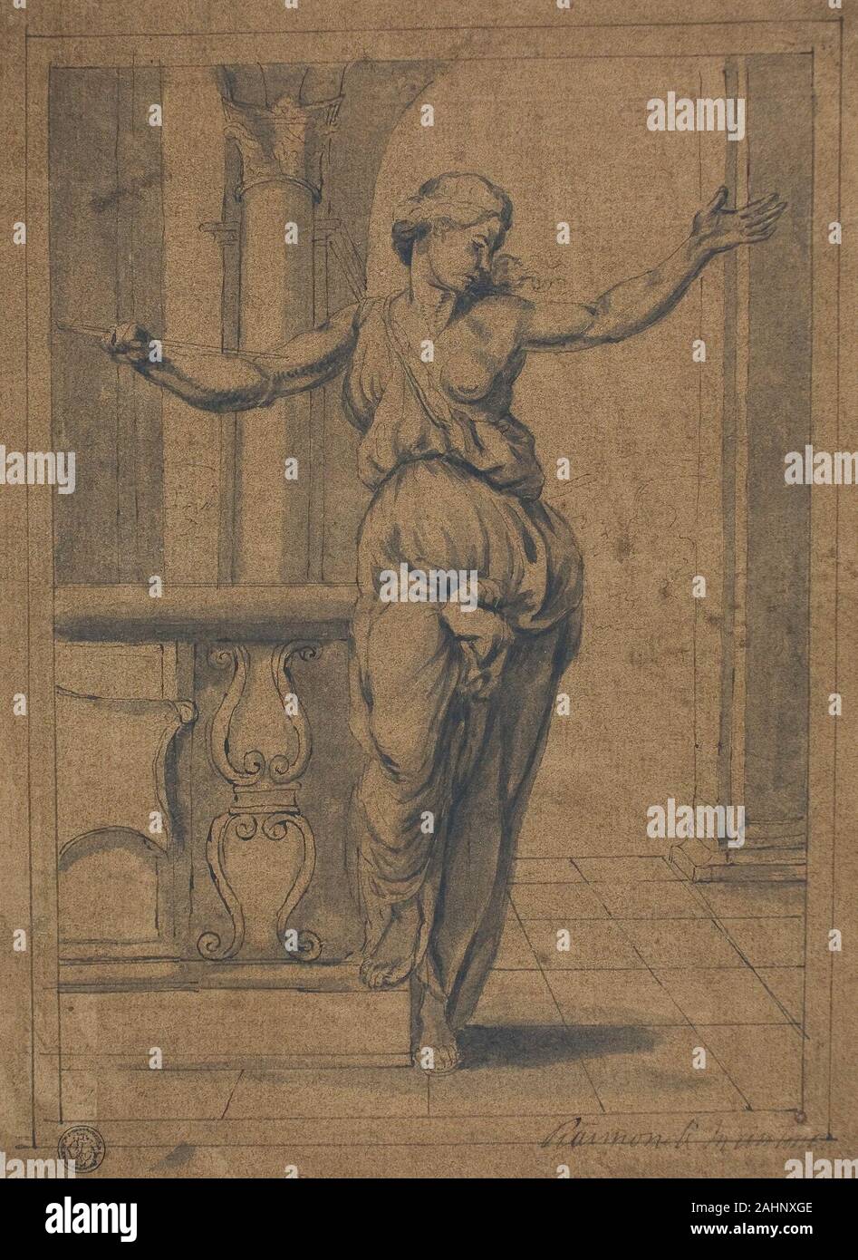 Raphael. Lucretia. De 1600 à 1699. L'Italie. Plume et encre noire et grise avec brosse de lavage, sur papier préparé brun sur Banque D'Images