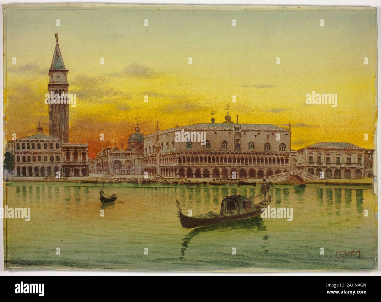 G. Saetta. Vue de Venise. 1800-1899. L'Italie. Aquarelle sur vélin crème Banque D'Images