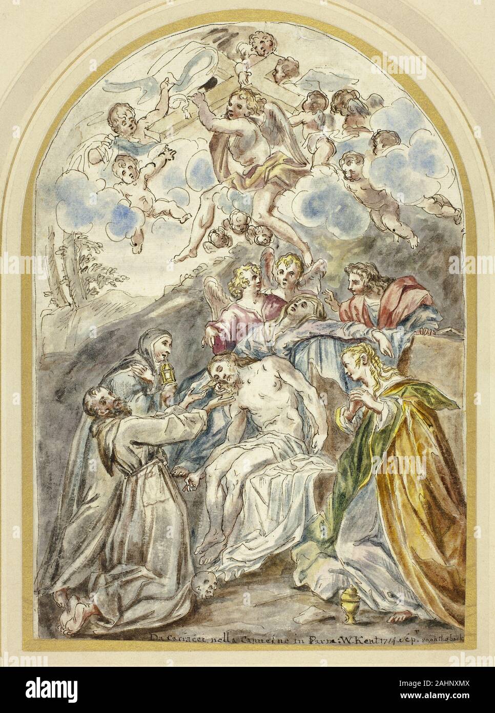 William Kent. Chiesa dei Cappuccini Parme. 1714. L'Angleterre. Plume et encre brune, pinceau et aquarelle, avec plus de traces de craie noire, sur papier vélin ivoire Banque D'Images