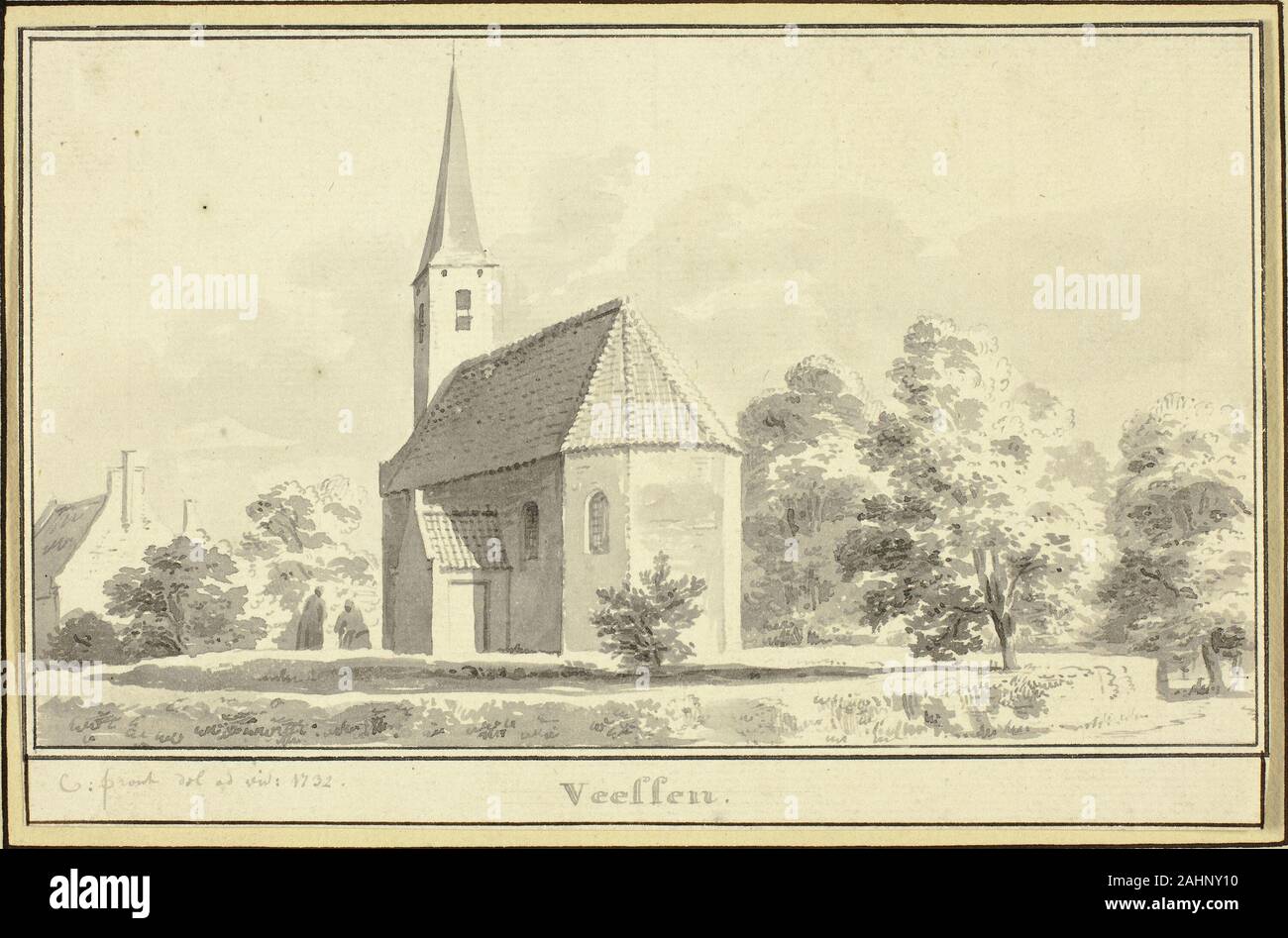 Cornelis Pronck. Veeffen. 1732. Aux Pays-Bas. Brossez et lavez-gris sur papier blanc, sur papier vergé ivoire jaunâtre Banque D'Images