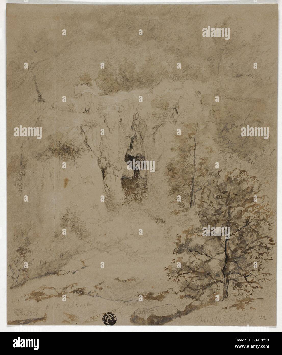 Barend Cornelis Koekkoek. Paysage rocheux. 1832. Aux Pays-Bas. Pinceau et lavis brun et graphite sur papier vélin Banque D'Images