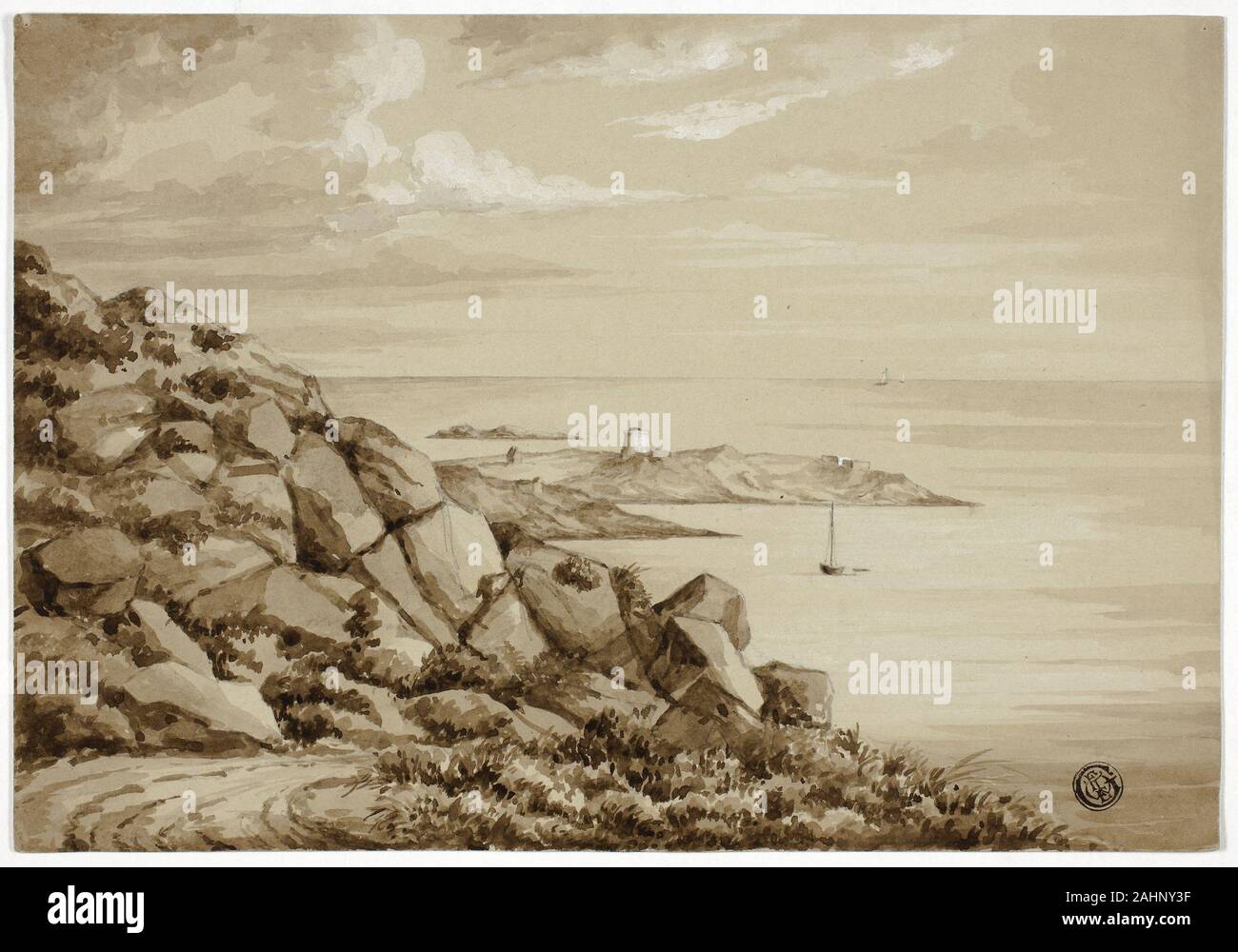 Elizabeth Murray. Dalkey Island. 1843. L'Angleterre. Pinceau et lavis a mis en relief avec de la gouache blanche, plus de graphite, sur papier vélin beige Banque D'Images