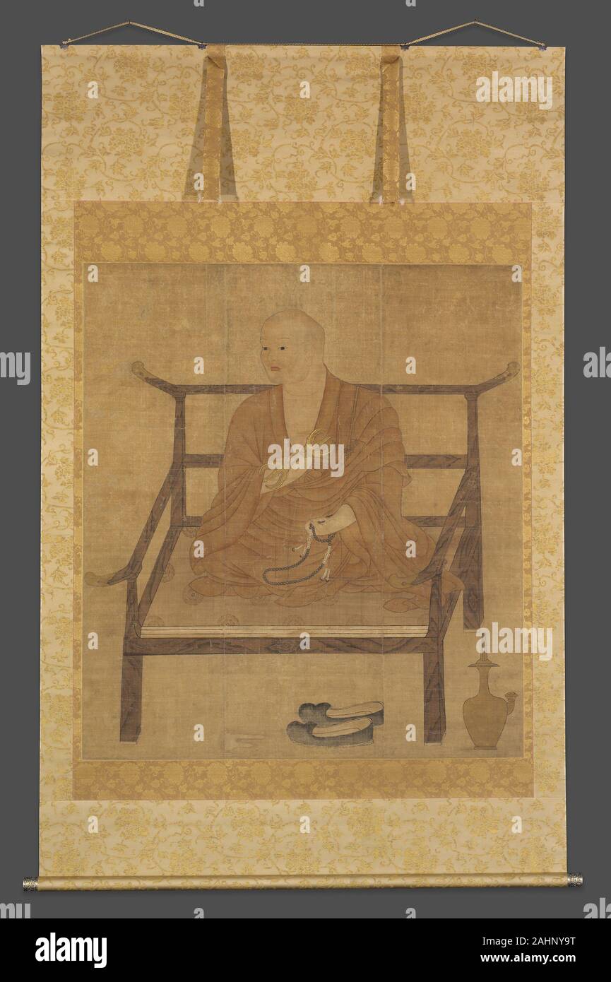 Portrait de Kobo Daishi (Kukai). 1301-1400. Le Japon. Défilement pendaison ; encre, couleurs, et d'or sur soie Banque D'Images