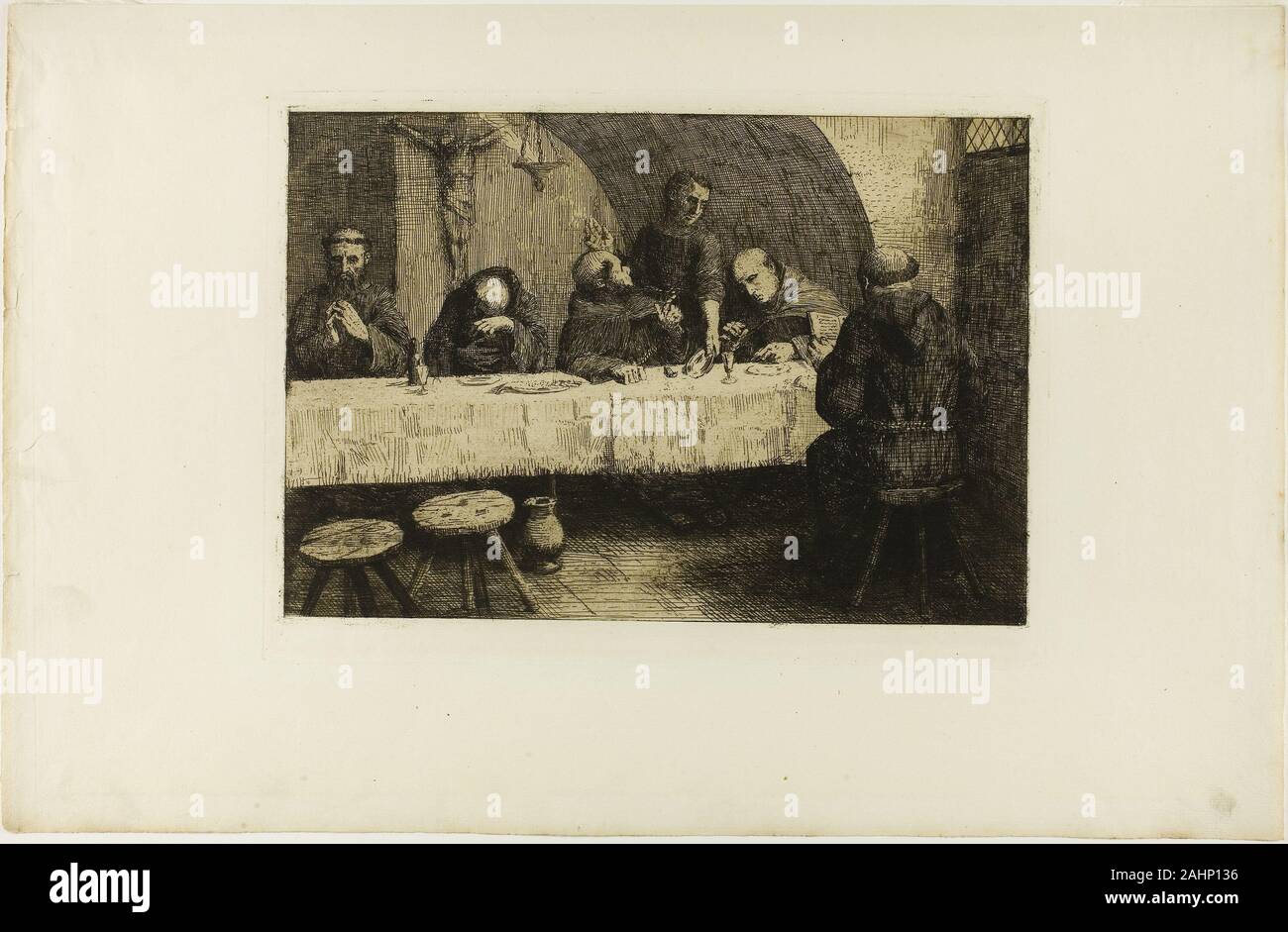 Alphonse Legros. Le réfectoire. 1862. La France. Gravure sur bois sur papier crème Banque D'Images