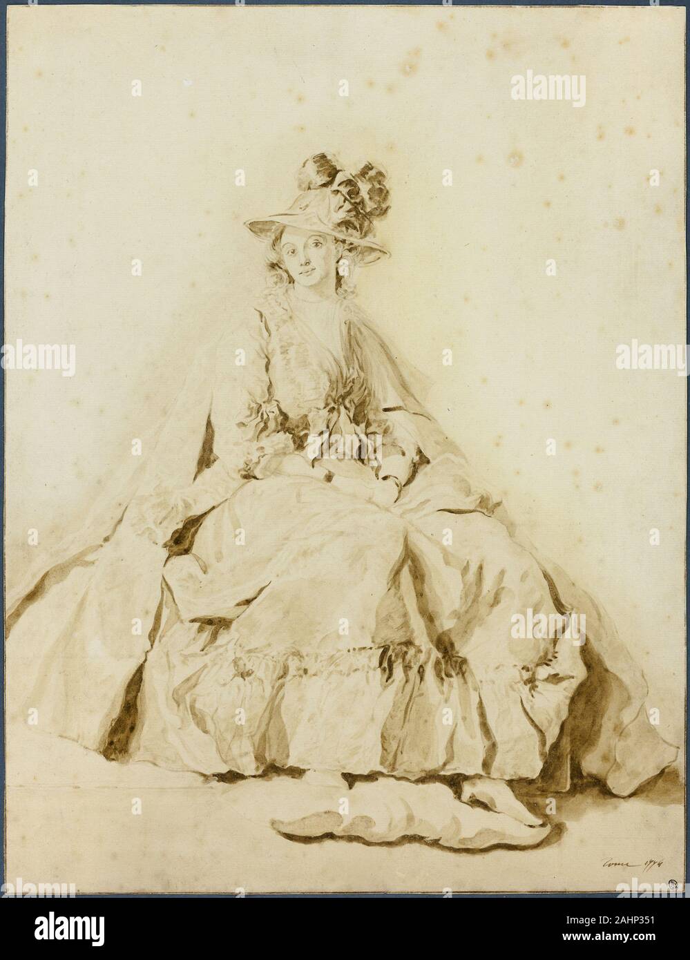 Inconnu. Portrait d'une jeune femme. 1774-1806. La France. Pinceau et lavis, sur graphite, sur papier vergé crème Banque D'Images