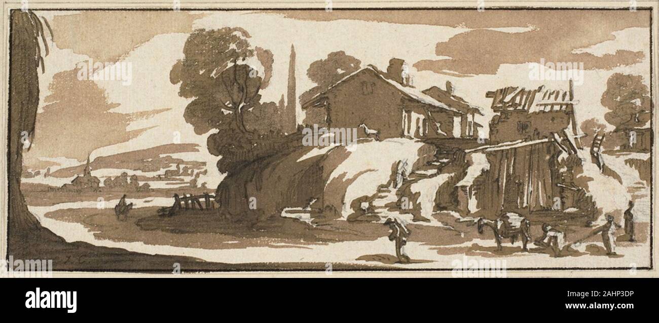 Jacques Callot. Une ferme. 1625-1635. La France. Pinceau et lavis avec craie noire sur papier vergé ivoire Banque D'Images