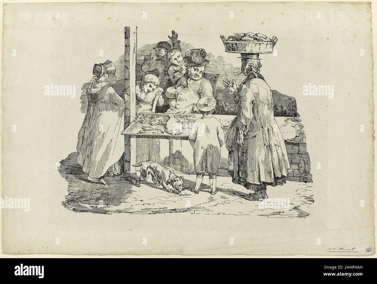 Jean Louis André Théodore Géricault. Le poissonnier de couchage. 1820. La France. Lithographie en noir sur papier vélin gris clair Banque D'Images