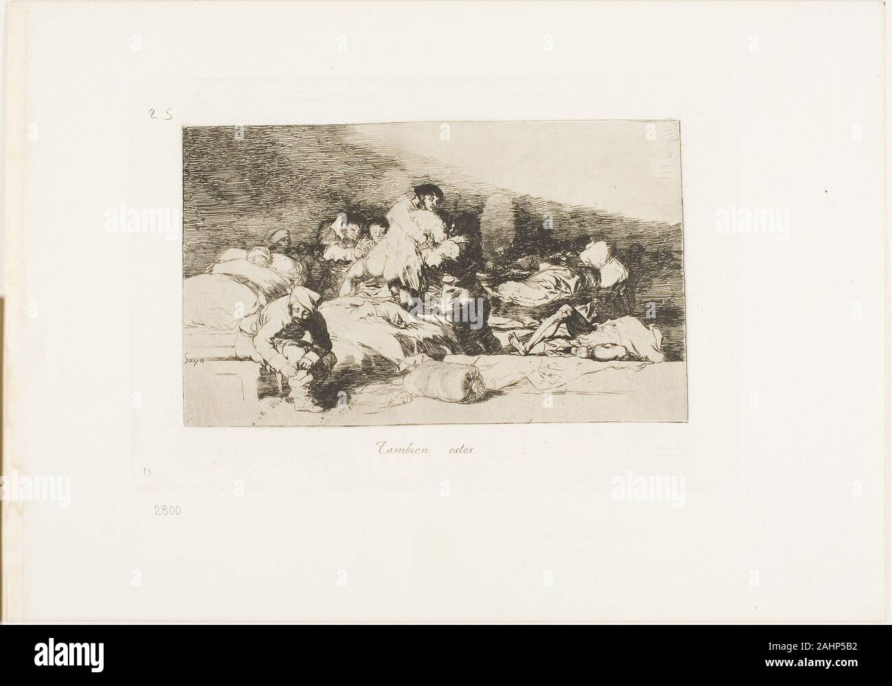 Francisco José de Goya y Lucientes. Ces trop, la plaque de 25 des désastres de la guerre. 1810-1812. L'Espagne. L'eau-forte, pointe sèche et burin sur papier vélin ivoire avec bords dorés Banque D'Images
