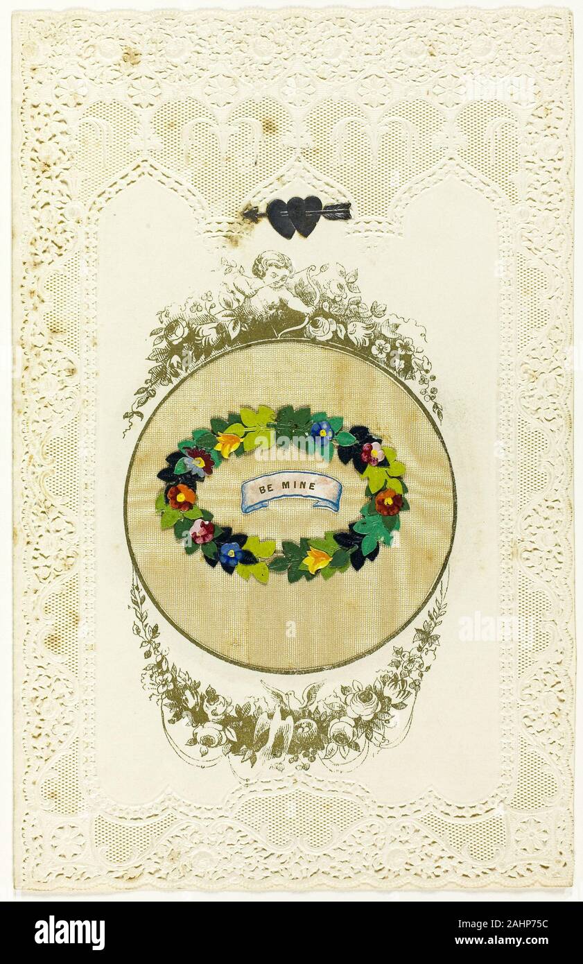 Joseph Mansell. Be Mine (Valentine). 1845-1850. L'Angleterre. Lithographie en encre dorée et éléments collage sur papier vélin ivoire et en relief Banque D'Images