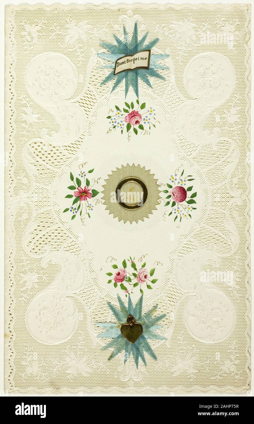 Joseph Mansell. N'oubliez pas moi (valentine). 1845-1850. L'Angleterre. Éléments de collage et aquarelle sur papier vélin ivoire et en relief (dentelle) Banque D'Images