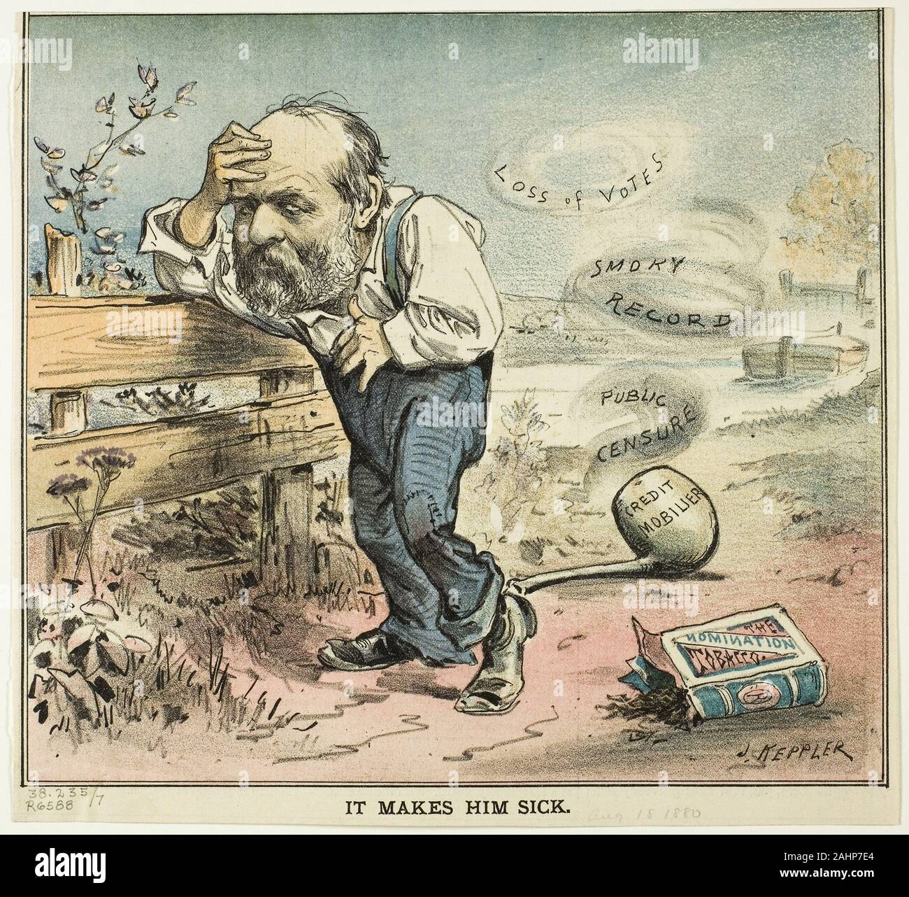 Joseph Keppler. Il le rend malade, à partir de la rondelle. 1880. United States. Lithographie couleur sur papier journal Banque D'Images