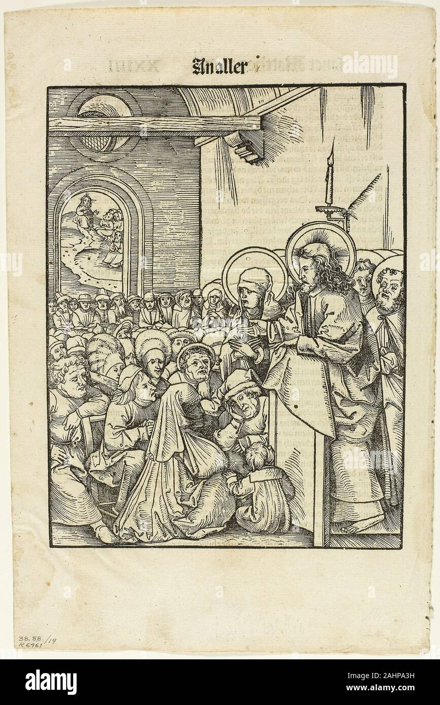 Hans Wechtlin, I. Le Christ la prédication, de Leben Jesu Christi, 19 gravures sur bois à partir de la plaque de livres du xvie siècle. 1508. L'Allemagne. Gravure sur bois en noir avec typo sur papier vergé crème Banque D'Images
