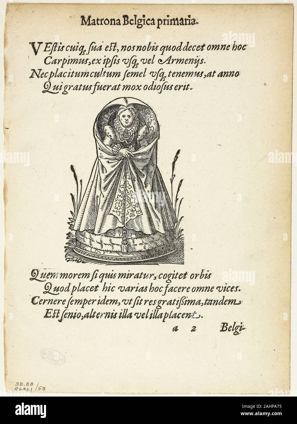 Jost Amman. Matrona Belgica primaria (Belgian matrone de la première rangée) de gynécée, sive Theatrum Mulierum, plaque de 53 gravures sur bois dans les livres du xvie siècle. 1586. La Suisse. Gravure sur bois sur papier Banque D'Images