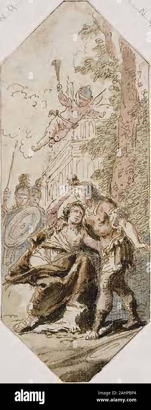 Francesco Engraving 18th Century. Rinaldo et Armida. 1729-1769. L'Italie. Plume et encre brune (et gallique de bistre) et aquarelle sur papier vergé ivoire Banque D'Images