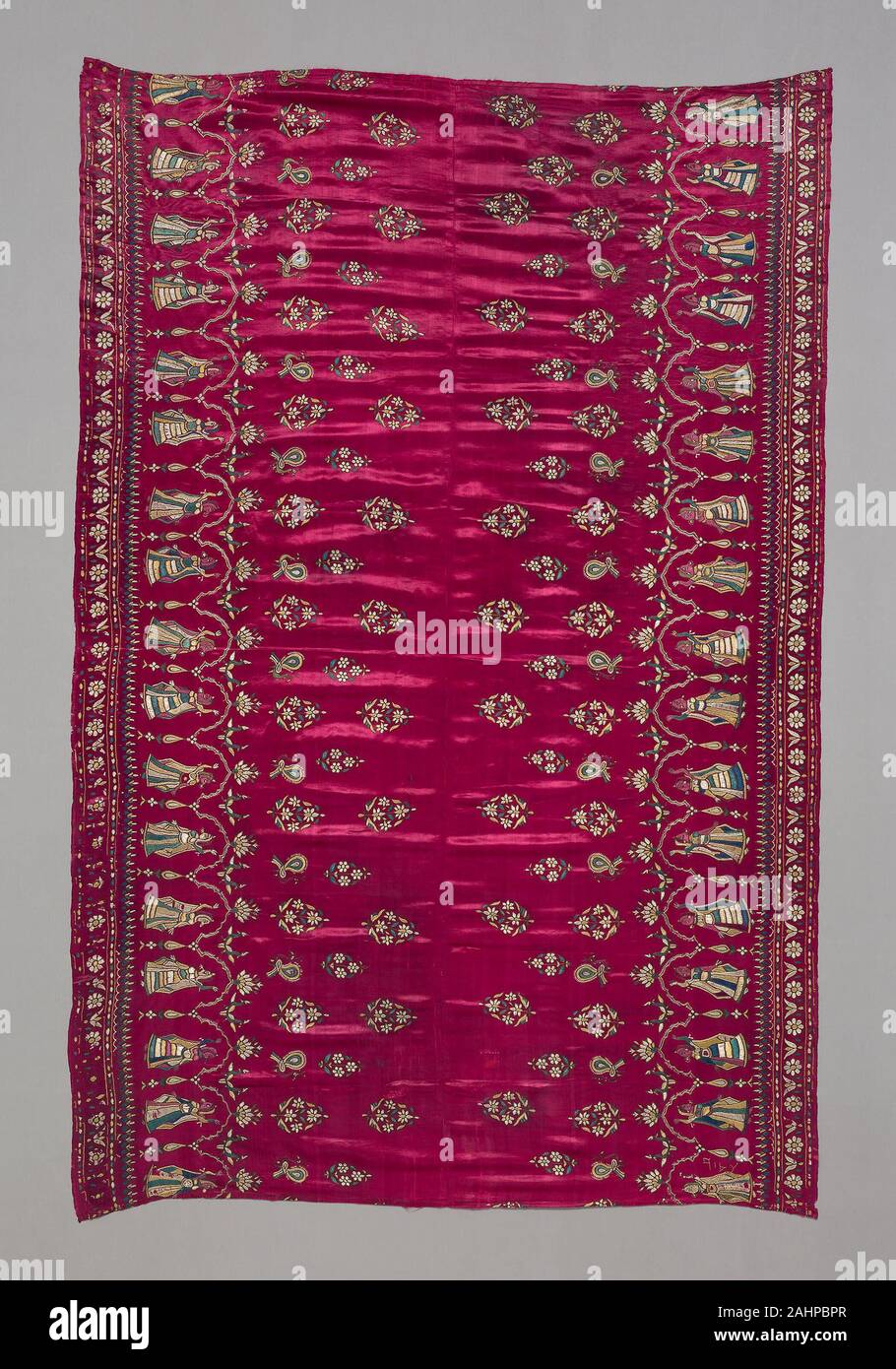Deux panneaux (joint). 1801-1900. L'Inde. Armure satin, soie, brodé de soie dans la chaîne et plume fermé stitches Banque D'Images