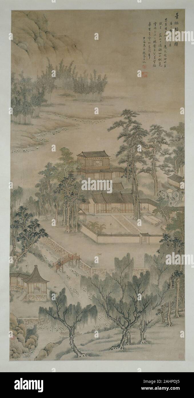 Zhang Yin. Hôtel particulier par la rivière. 1810. La Chine. Défilement pendaison ; l'encre et couleurs légères sur papier Banque D'Images