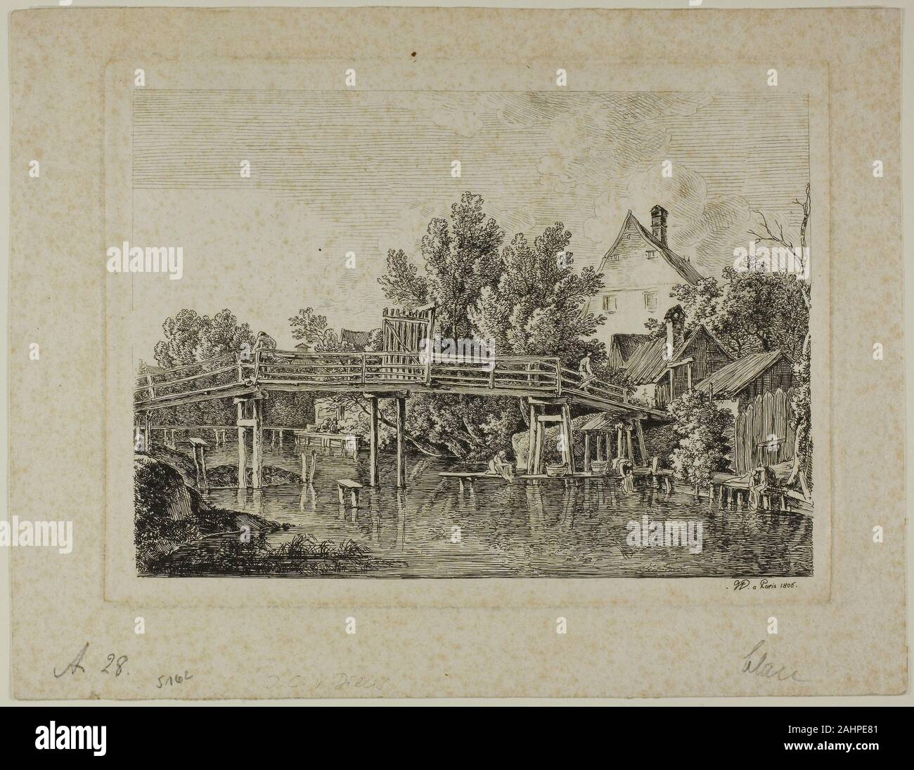 Johann Georg von Dillis. Le petit pont sur l'Isar, Paris. 1806. L'Allemagne. Eau-forte sur papier vergé Banque D'Images