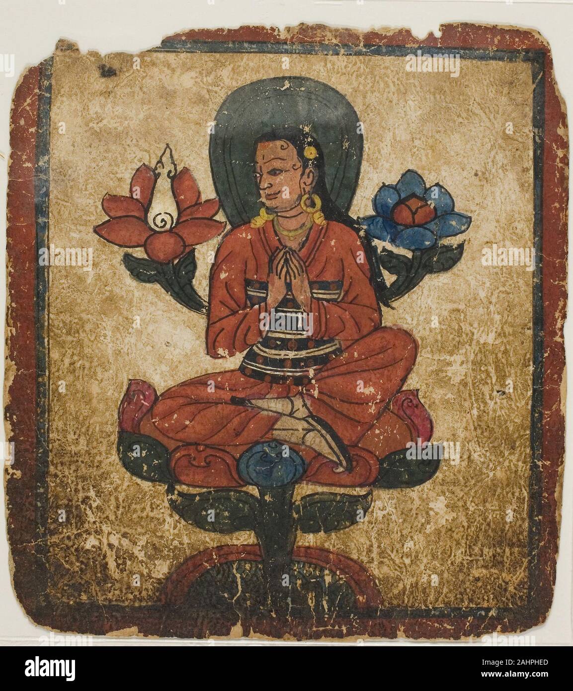 Figure assis sur Lotus, à partir d'un ensemble de cartes d'initiation (Tsakali). 1299-1499. Le Tibet. Encre et aquarelle sur papier Banque D'Images