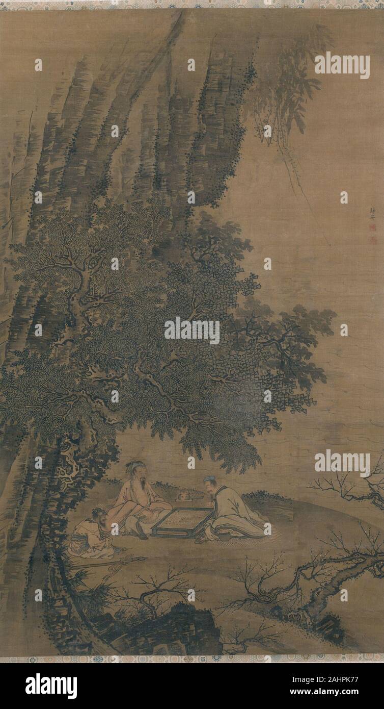 Dai Jin. Paysage avec des Immortels taoïstes Weiqi Jeu. 1400-1499. La Chine. Défilement pendaison ; l'encre et couleurs sur soie Banque D'Images