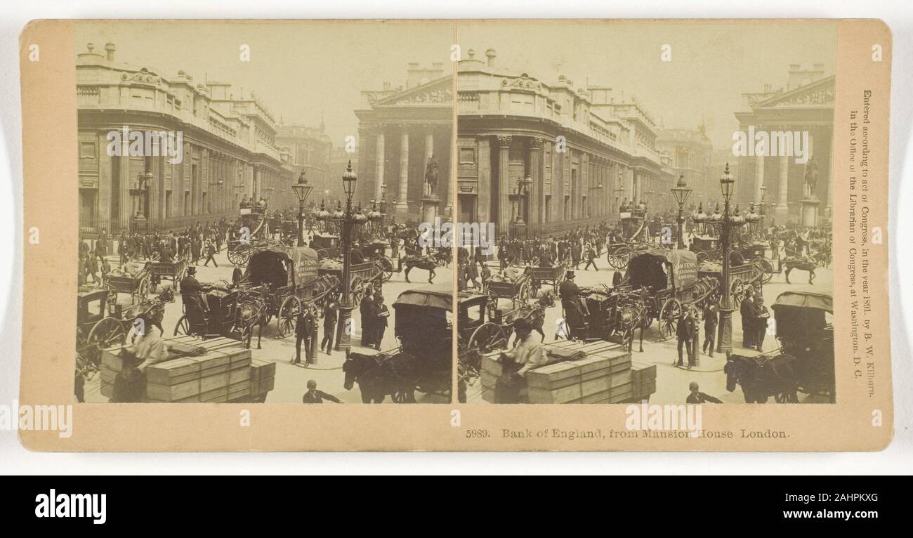 Benjamin West Kilburn. Banque d'Angleterre, à partir de la Mansion House, Londres. 1891. United States. À l'albumine argentique, stéréo Banque D'Images