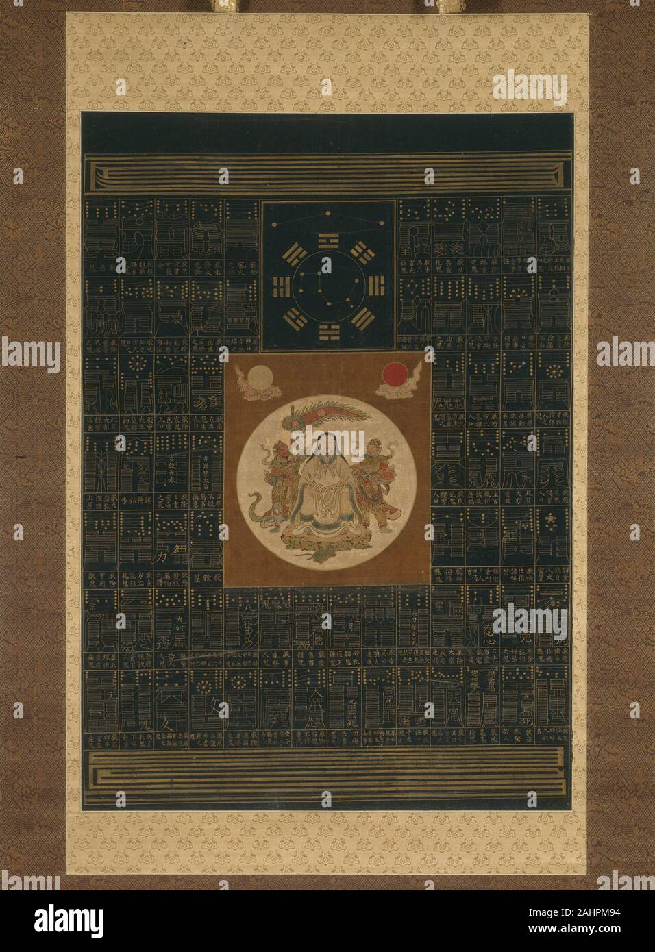 Zhenwu avec les huit trigrammes, le balancier du Nord, et les talismans. 1601-1800. La Chine. Défilement pendaison ; encre, couleurs, et d'or sur soie Banque D'Images