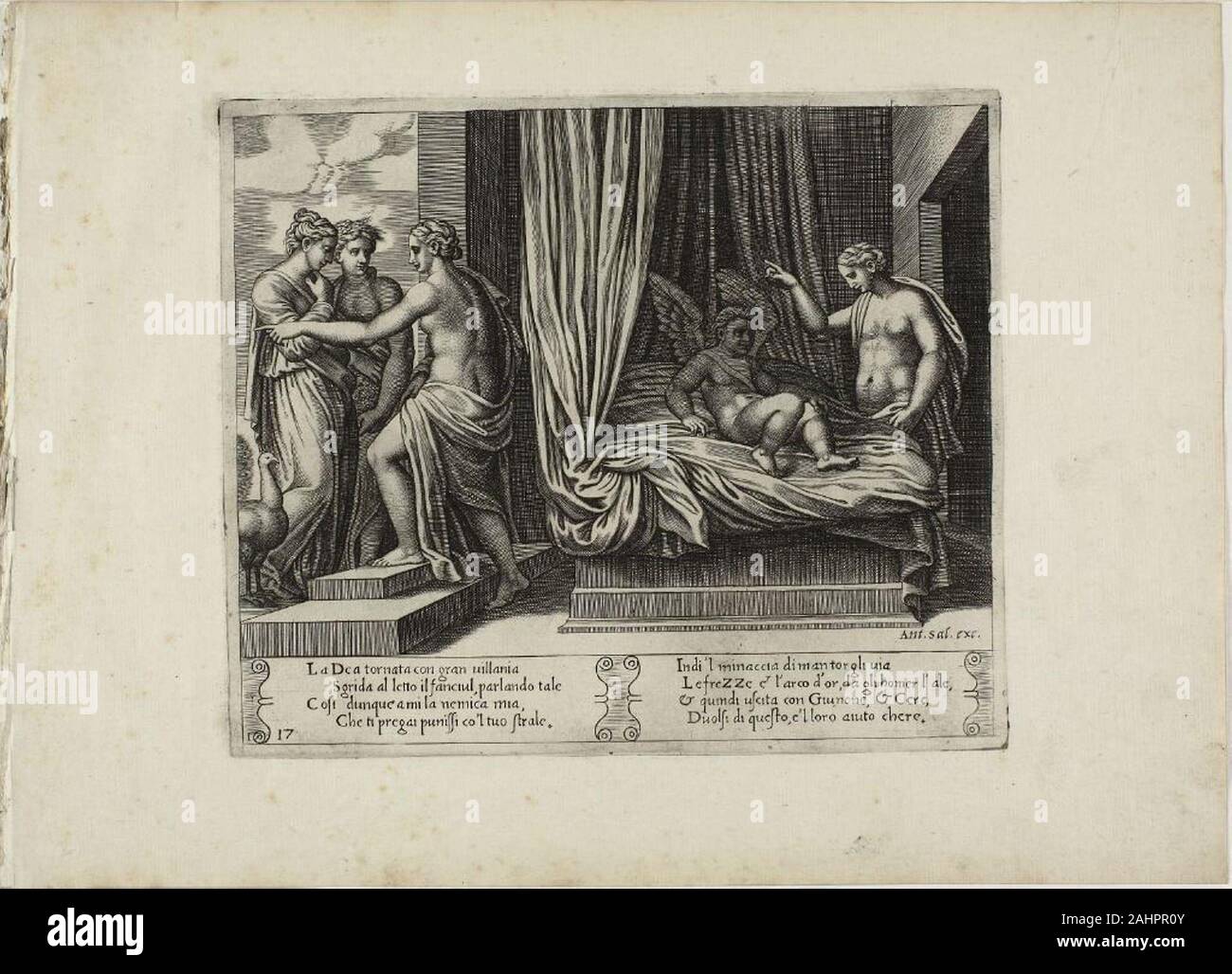 Maître de la mort. Vénus de réprimander son fils, à partir de l'histoire de Psyché. 1530-1540. L'Italie. La gravure à l'encre brune chaude sur papier vergé crème Banque D'Images