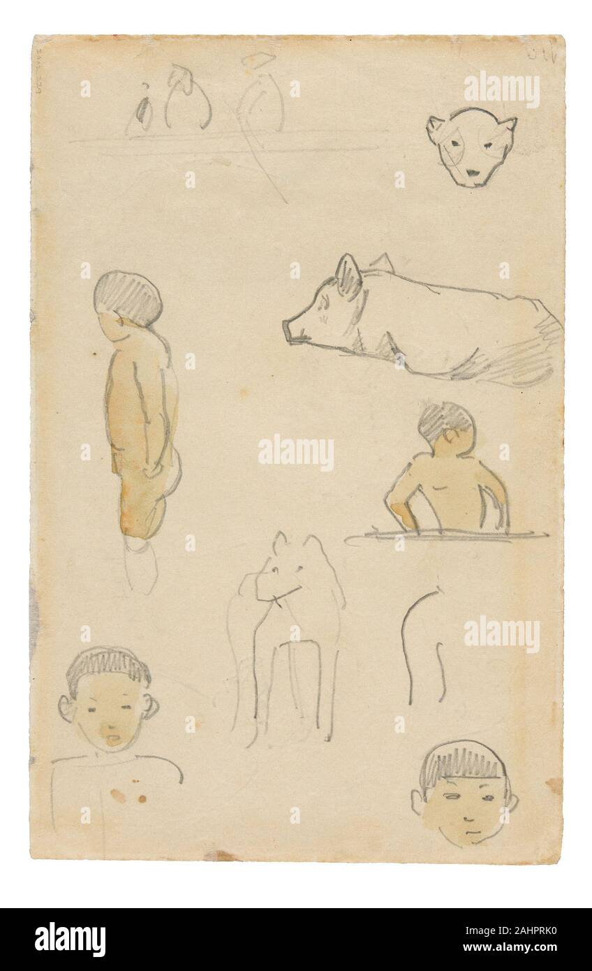 Paul Gauguin. Croquis de l'article chiffres et les animaux. 1891. La France. Graphite et aquarelle sur vélin crème, décolorées à tan (retiré d'un sketchbook) Banque D'Images
