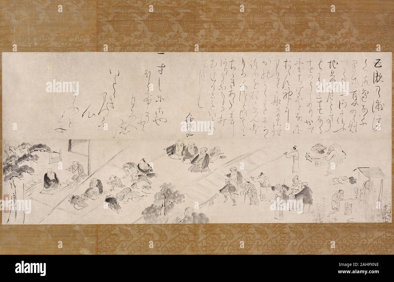 Taiga Ike. Pèlerinage au groupe Nun Jizo. 1750-1770. Le Japon. Défilement pendaison ; l'encre sur papier Taiga Ike était un révolutionnaire connu pour la revitalisation de la peinture japonaise traditions au dix-huitième siècle. Il a infusé la peinture d'encre d'inspiration chinoise (nanga) en faveur parmi les intellectuels à Kyoto avec un caractère purement esthétique japonaise et l'humour. Pèlerinage au groupe Nun Jizo est un instantané de la vie contemporaine au Japon a présenté à partir de la perspective unique de la taïga. L'Illustre les pèlerins en faisant des offrandes à la nonne Jizo, une sainte femme que l'on croit être en mesure de communiquer avec le bodhisattva Banque D'Images