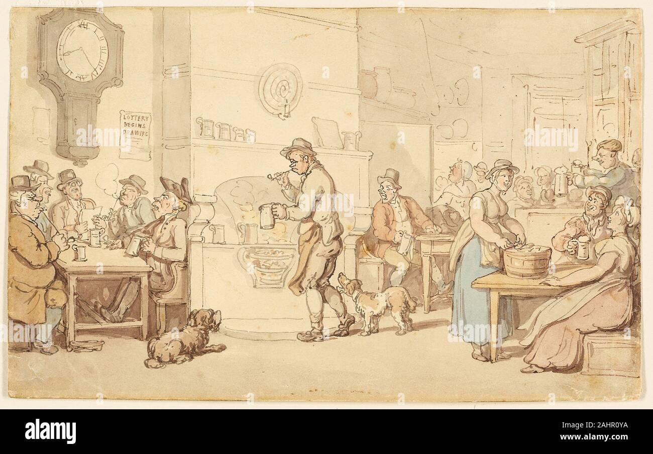 Thomas ROWLANDSON. Intérieur d'une auberge. 1776-1827. L'Angleterre. Plume et encre brune avec pinceau et aquarelle, plus de traces de mine de plomb, sur vélin crème Banque D'Images