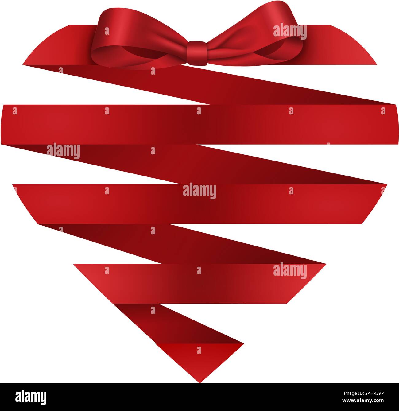 En forme de cœur isolé d'un ruban rouge et bow pour les cartes de Saint-Valentin et fonds Illustration de Vecteur