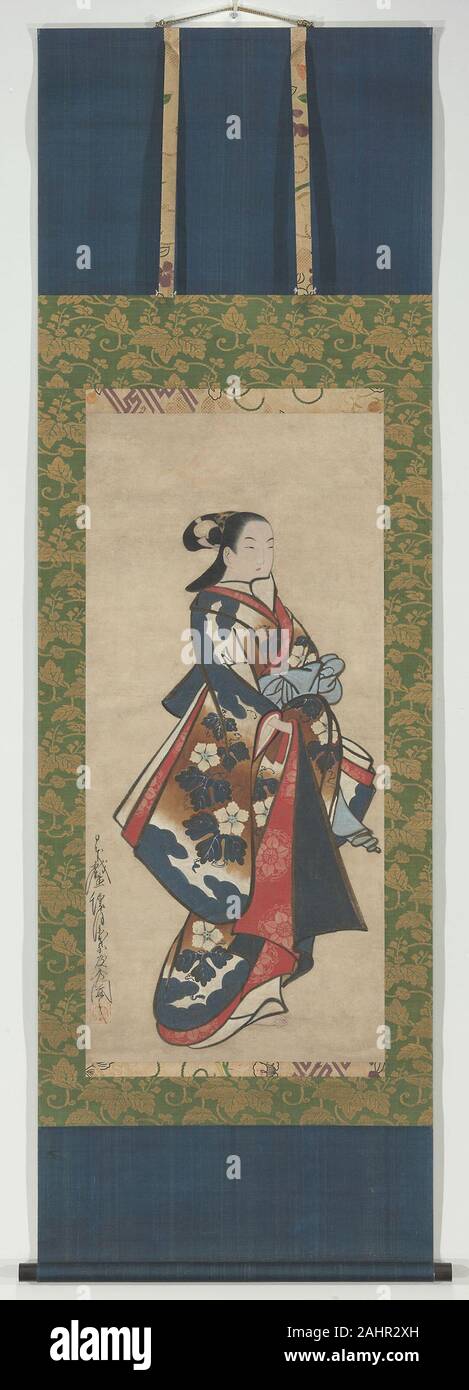 Kaigetsudo Doshu. Beauté permanent en kimono bleu. 1706-1721. Le Japon. Défilement pendaison ; l'encre et couleur sur papier Banque D'Images