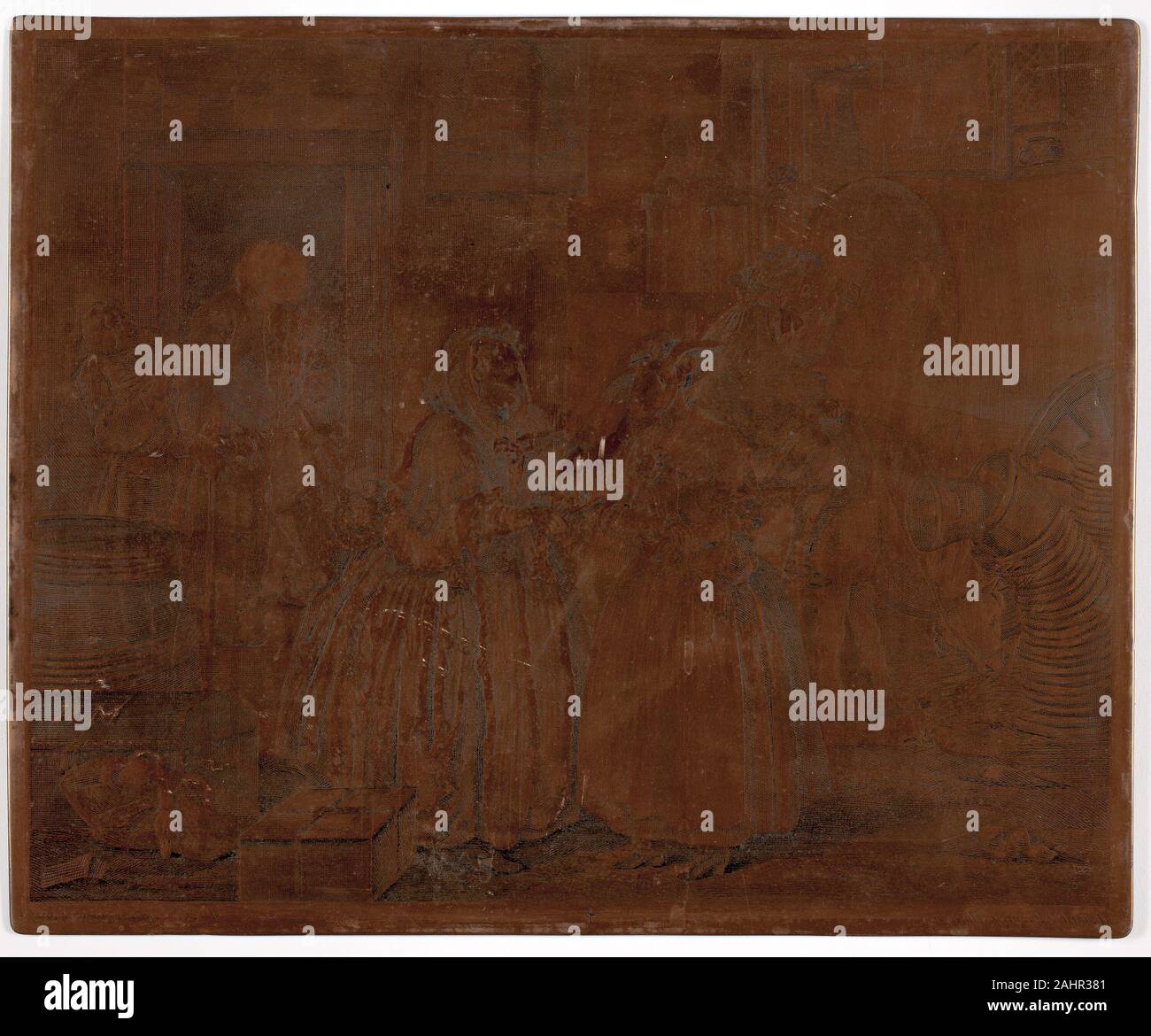 William Hogarth. Une plaque, d'une prostituée. 1732. L'Angleterre. Hogarth sur cuivre gravé ces six plaques de cuivre (1964.254-59) avec un burin, un outil métallique utilisé pour inciser l'enflure lines directement sur une surface en cuivre aplati. Il a travaillé en sens inverse de la finale de l'impression d'images, qui ont été produites par l'encrage les plaques et leur exécution par le biais d'une presse à rouleaux avec feuilles de papier sur le dessus. La petite croix en bas de chaque plaque a été ajouté lorsque Hogarth a publié le deuxième état, a publié plus de dix ans après la première édition, beaucoup copié. Les impressions sur voir à proximité sont début de s Banque D'Images
