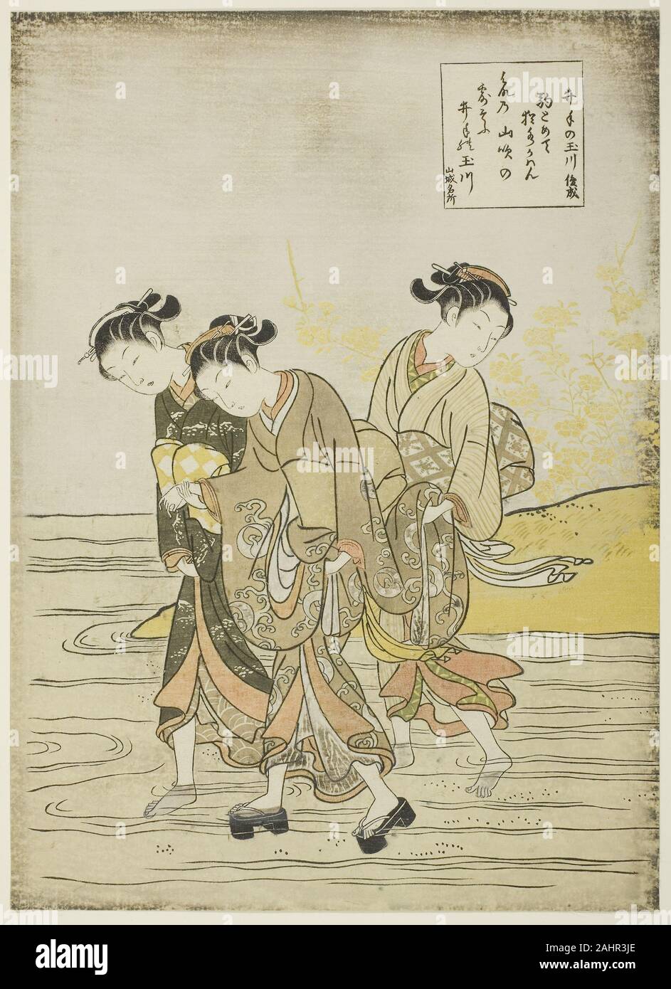 Suzuki Harunobu. Le Joyau de la rivière Tamagawa (Ide Ide pas), à partir d'une série de six sans titre Jewel les rivières. 1762-1770. Le Japon. Estampe chuban couleur ; Banque D'Images