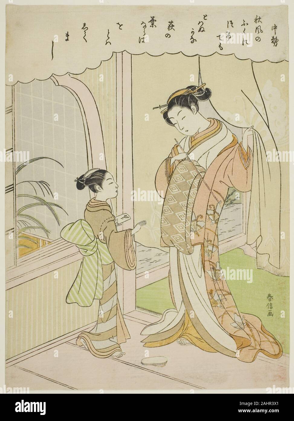 Suzuki Harunobu. Poème de Nakatsukasa, à partir d'une série sans titre de Tango Immortel des poètes. 1762-1770. Le Japon. Estampe chuban couleur ; Banque D'Images